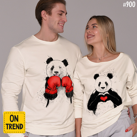 картинка Облегченные парные свитшоты "Классные панды" магазин  ON-TREND являющийся производителем одежды из хлопка высшего качества