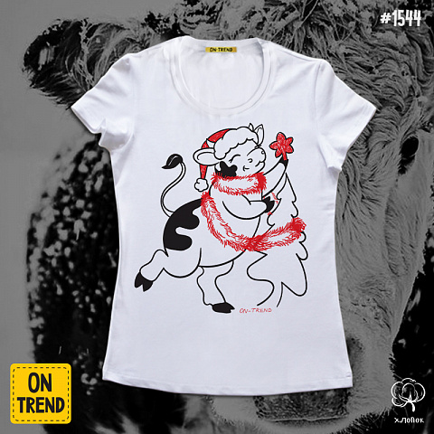 картинка Женская футболка "Веселая коровка" магазин  ON-TREND являющийся производителем одежды из хлопка высшего качества